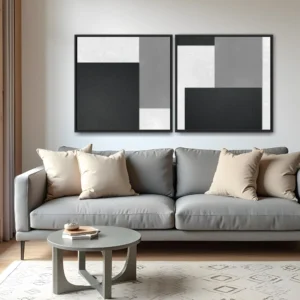 Quadro Quadrado Abstrato Preto e Branco kit duas telas
