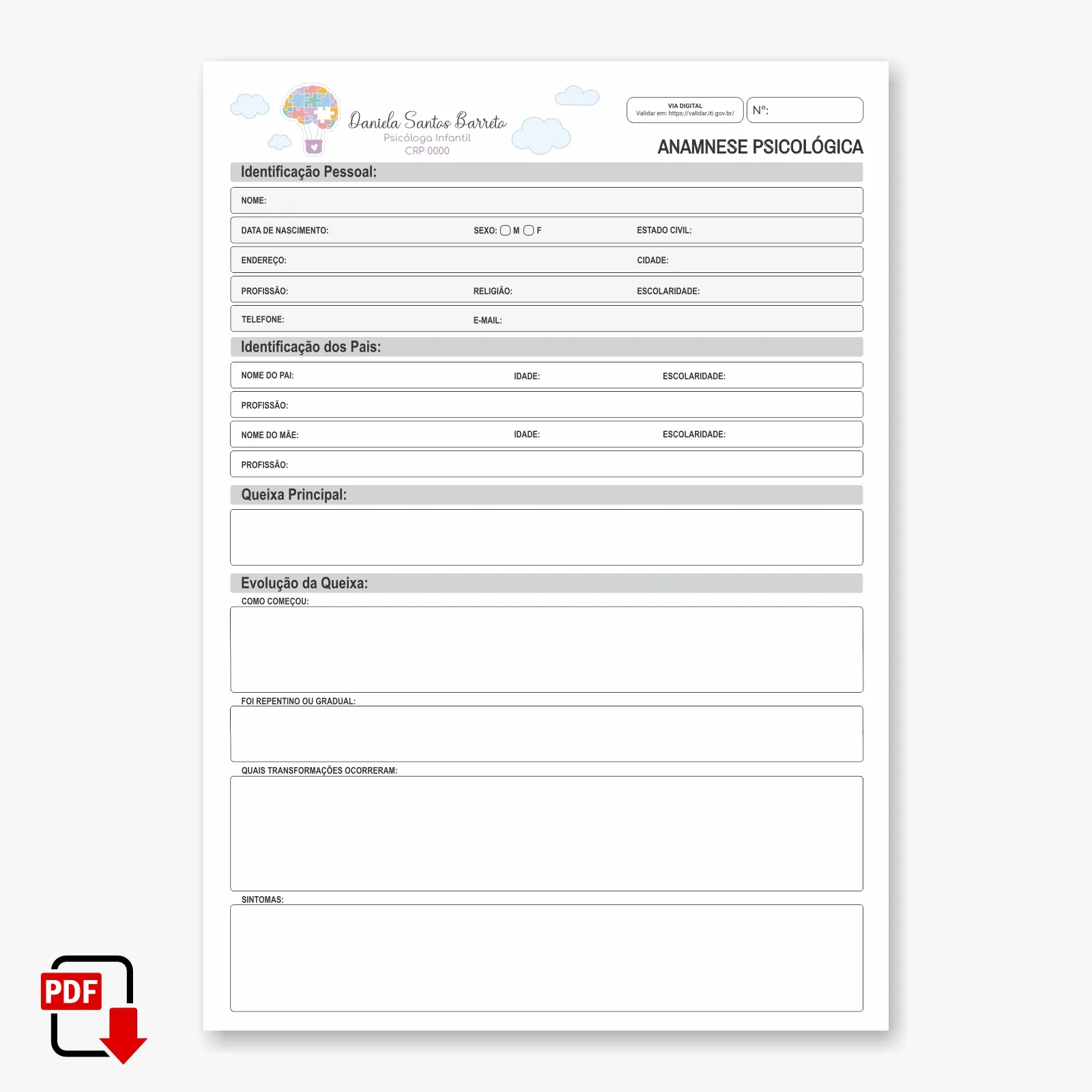Ficha Anamnese Psicólogo Digital