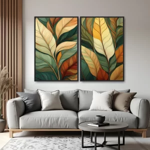 Quadro Elegant Leaves kit duas telas