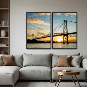 Quadro Floripa Ponte Hercílio Luz Sunset por Ale Gazola kit duas telas